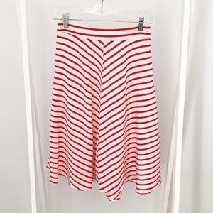 Red and White Stripe A-Line Midi Skirt